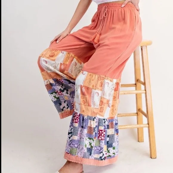 2 LEFT $45 ❤️ 267 Easel MIXED PRINT WOVEN PANTS-SIDE POCKETS